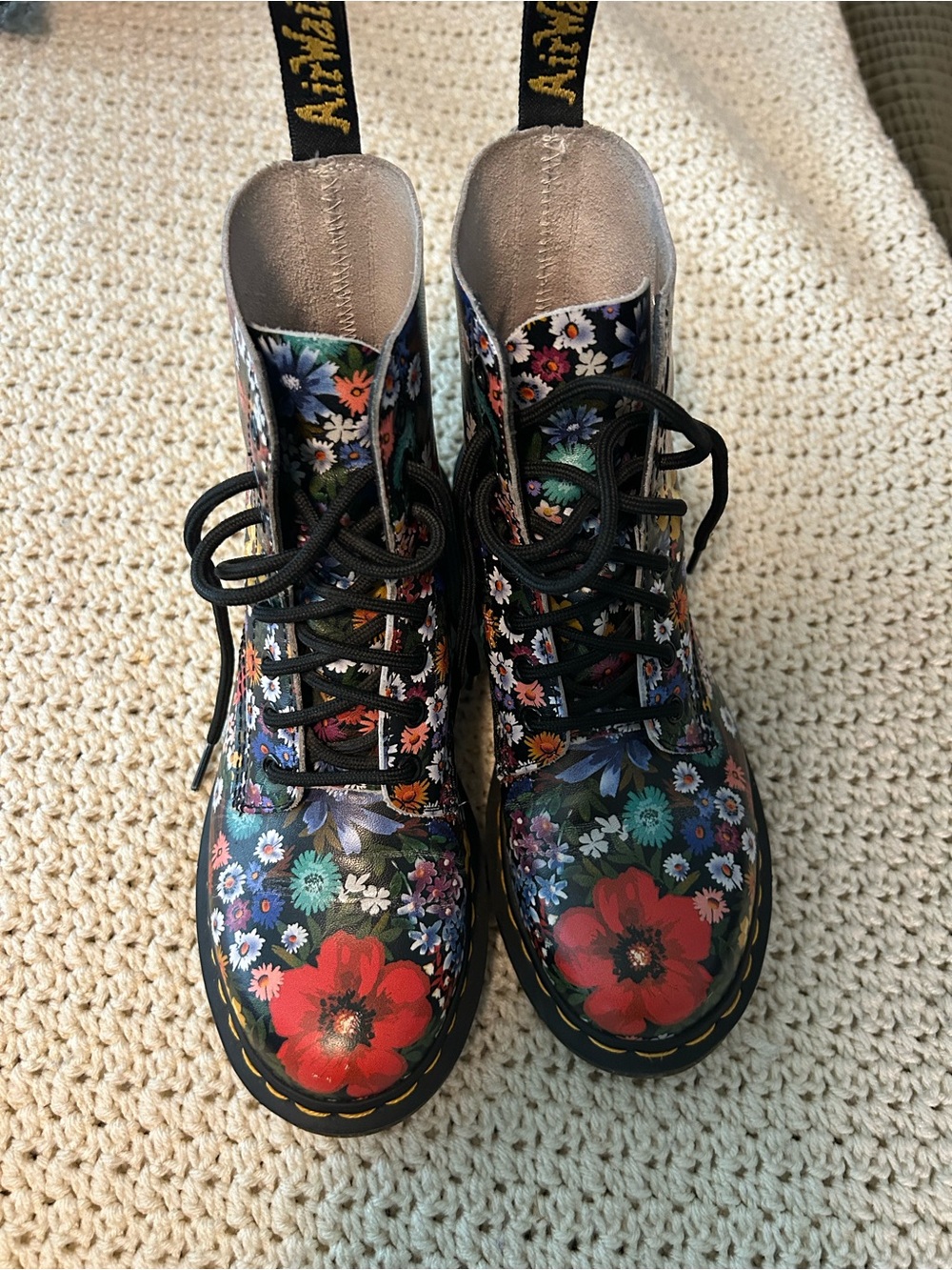 Floral Dr. Marten Boots - Black with Multicolor Floral Print